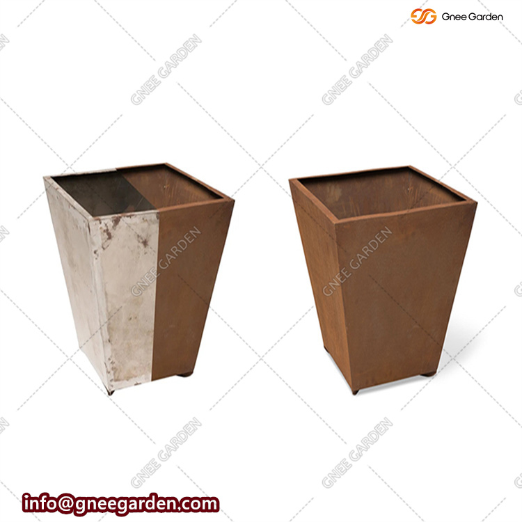 Outdoor Garden Long Corten Steel Planter Outside Park Street Rectangular Metal Big Size Flower Pot