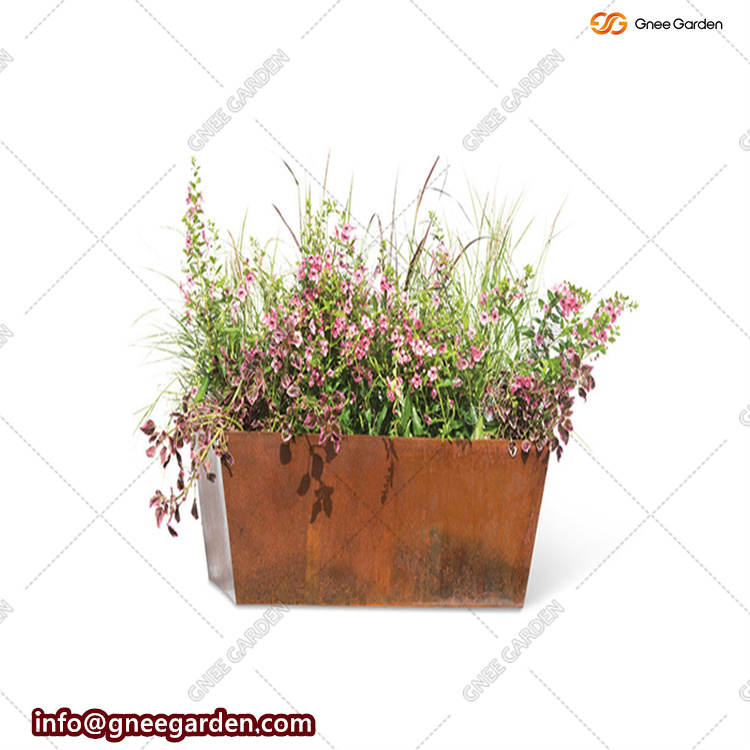 Corten Steel Backyard Flower Planter Welded Rectangle Square Flower Pots