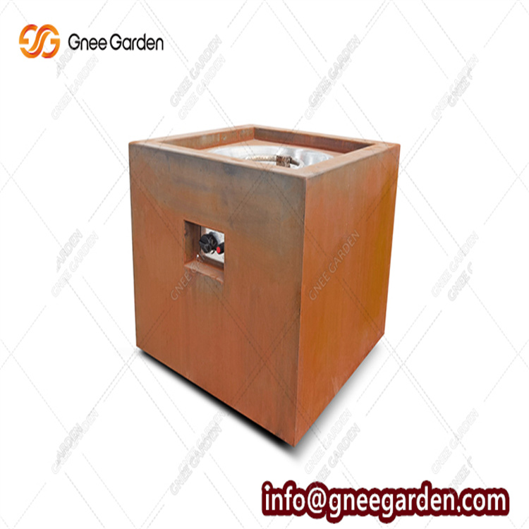 Round Rectangle Corten Steel Gas Fire Pit With Glass