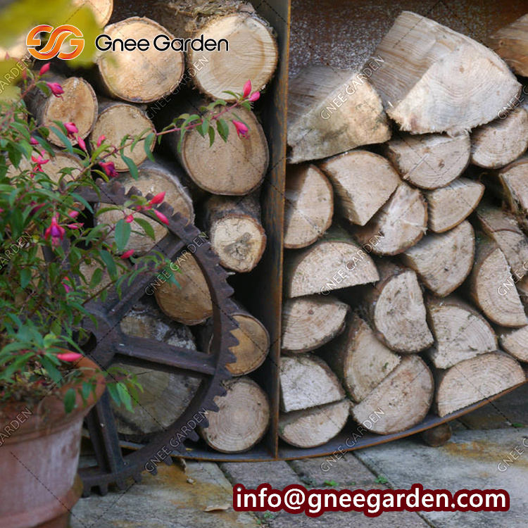 Outdoor Corten Steel Firewood Large Storage Rack Garden Firewood Display Shelf Outside Yard Firewood