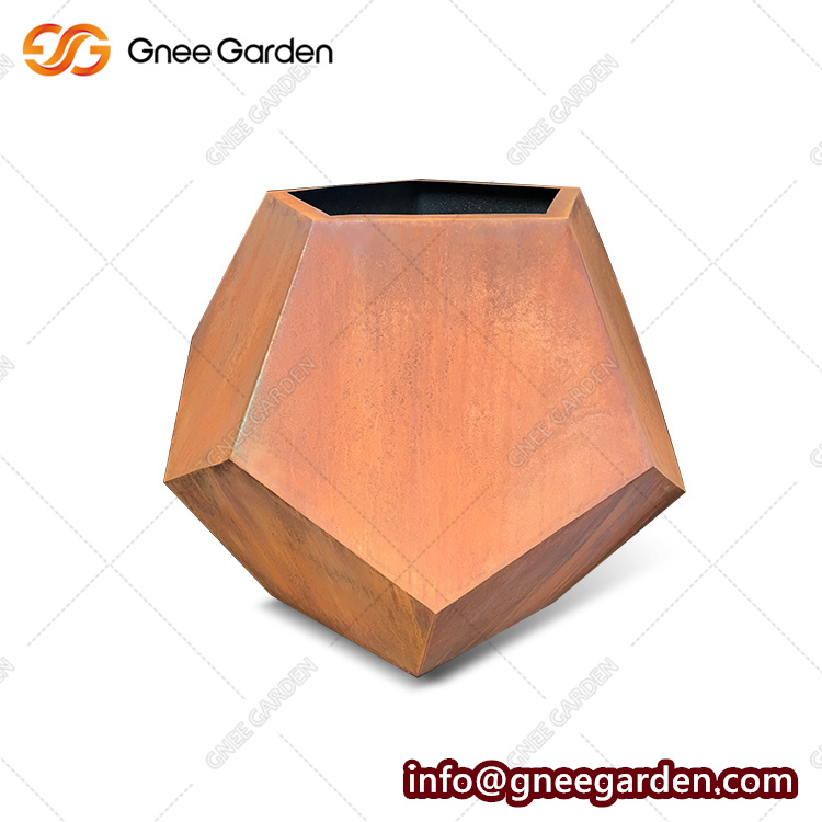 Outdoor Square Durable Rusty Metal Flowerpot And Planter For Garden