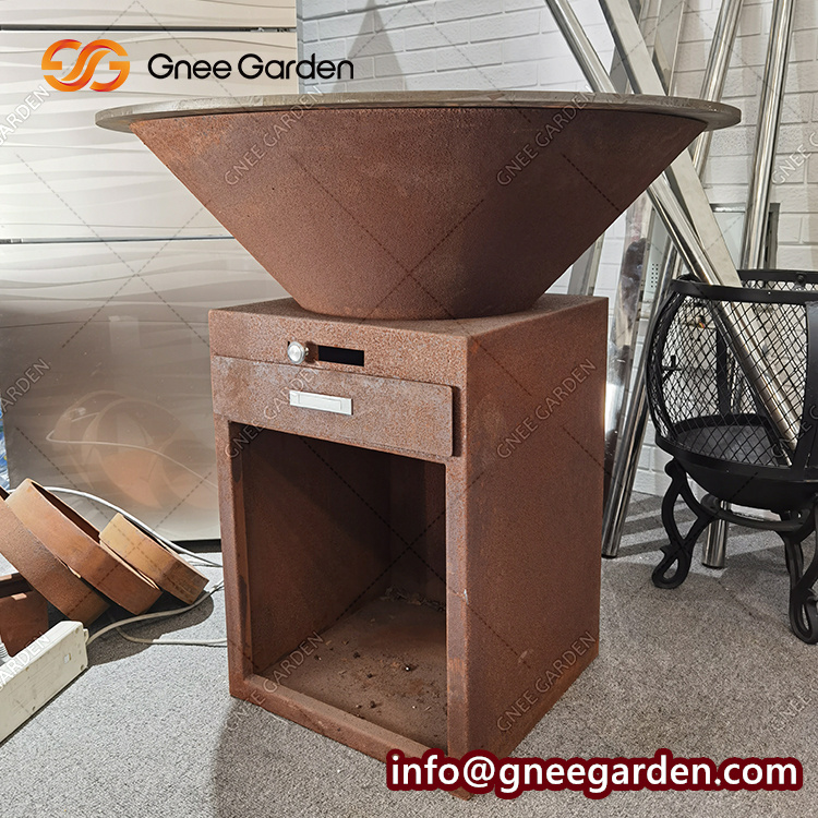 Large Corten Steel Charcoal BBQ Grill Outdoor Kitchen Barbecue Cooking Fire Pit BBQ Grill