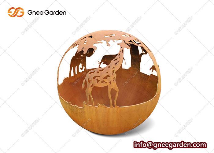 Outdoor Garden Backyard Metal Sphere Corten Steel Fire Pit Ball