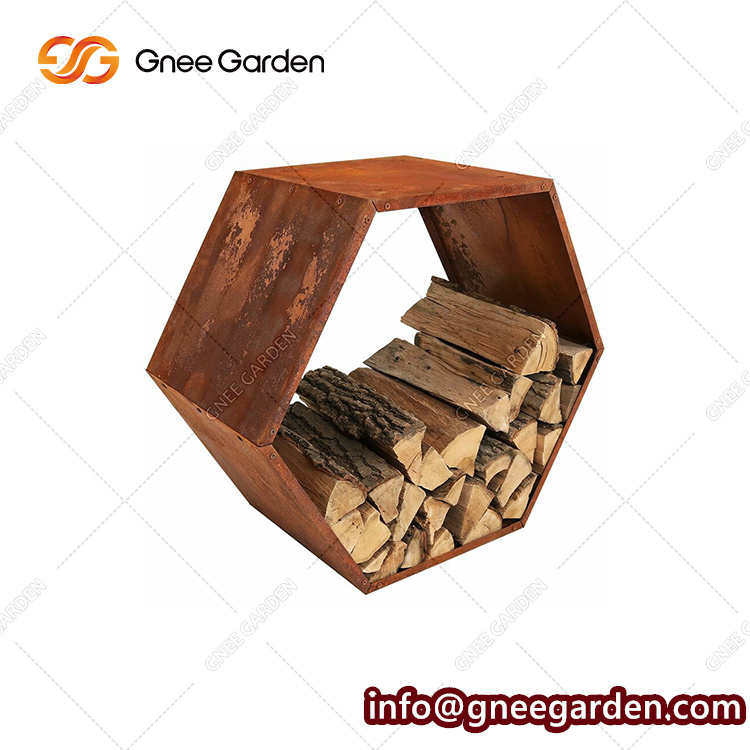 Practical Decorative Garden Metal Firewood Rack Outdoor Corten Steel Firewood Storage Rack Holder
