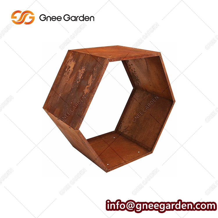 Garden Corten Steel Hexagon Firewood Storage