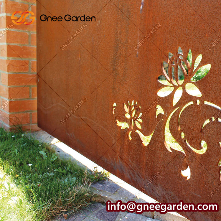 Corten Steel Decorative Garden Fencing Panel Laser Cut Screens Garden Gate