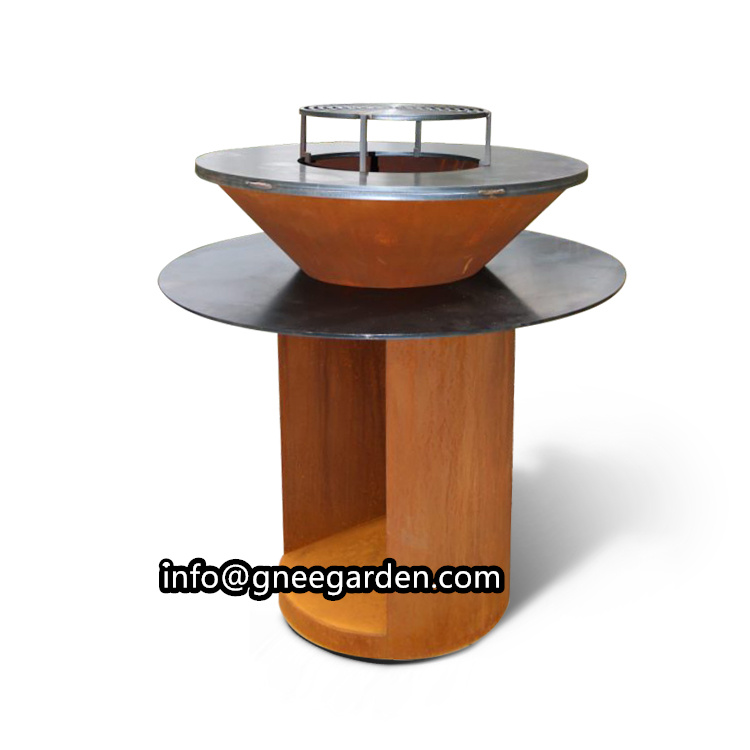 Garden Corten Steel Bbq Fire Pit Outdoor Charcoal Picnic Bbq Grill Corten Fire Pit Table Metal