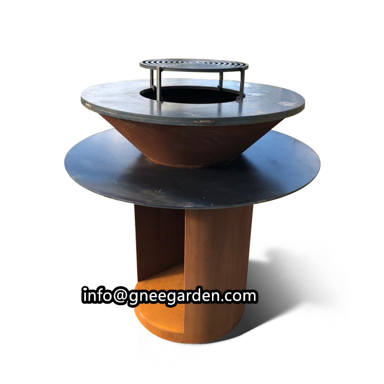 Factory Customize Corten Steel Bbq Brazier Round Fire Pit Outdoor Fire Pits Wood Burning Bbq Grill Corten Steel