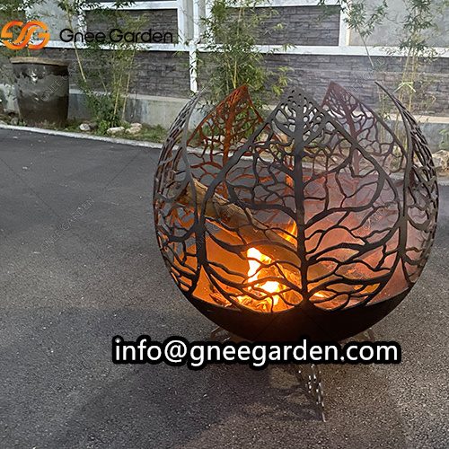 Camping Wood Burning Bonfire Corten Steel Globe Sphere Fire pit