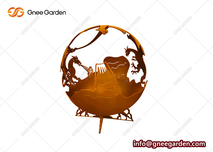 Hand Art Crafts Wild Fire Pit Wood Burning Bonfire Corten Steel Globe Sphere Laser Cut Fire Pit