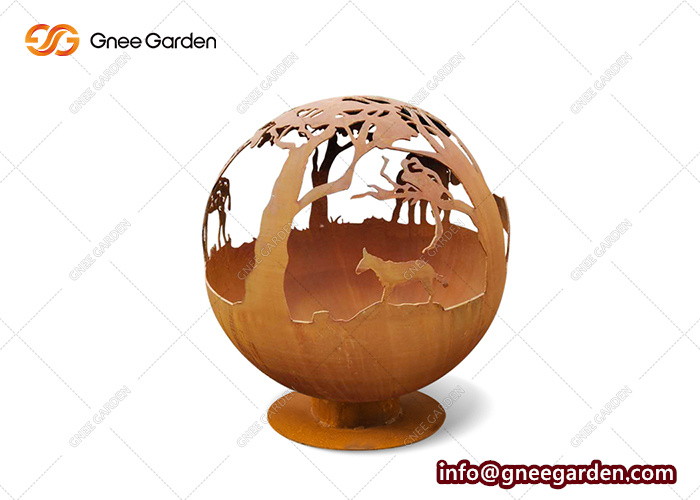 Decoration Laser Cut Corten Steel Fire Ball Fire Pit Outdoor Patio Sphere