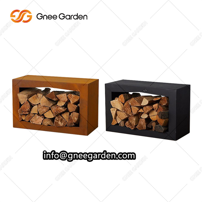 Outdoor Corten Steel Firewood Storage Rack Brackets Garden Firewood Holders Indoor Firewood Display Shelf