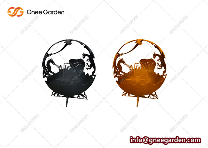 Garden Ornaments Wild Fire Pit Wood Burning Bonfire Corten Steel Globe Sphere Laser Cut Fire Ball