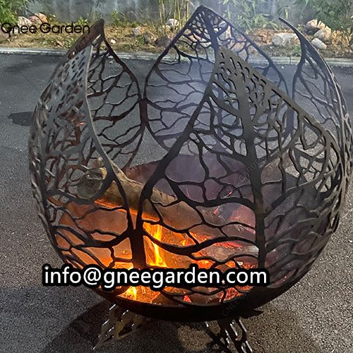 Firepit Ball Wood Burning Corten Steel Sphere Fire Pit Outdoor