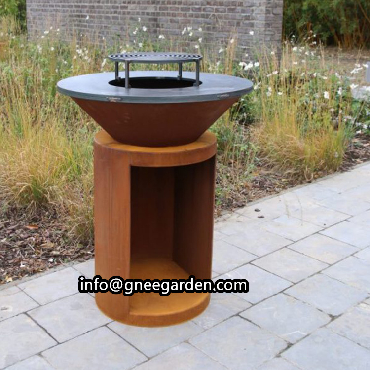 Customized Corten Steel Bbq Brazier Fire Pit Rotating Bbq Grill Corten Steel Fire Pit