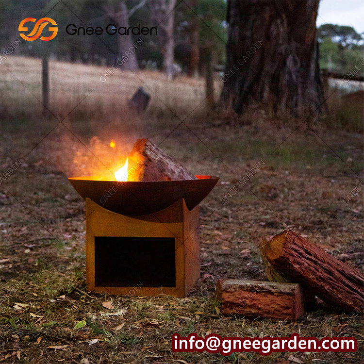 Wood Burning Corten Steel Metal Fire Bowl Outdoor Cauldron Fire Pit