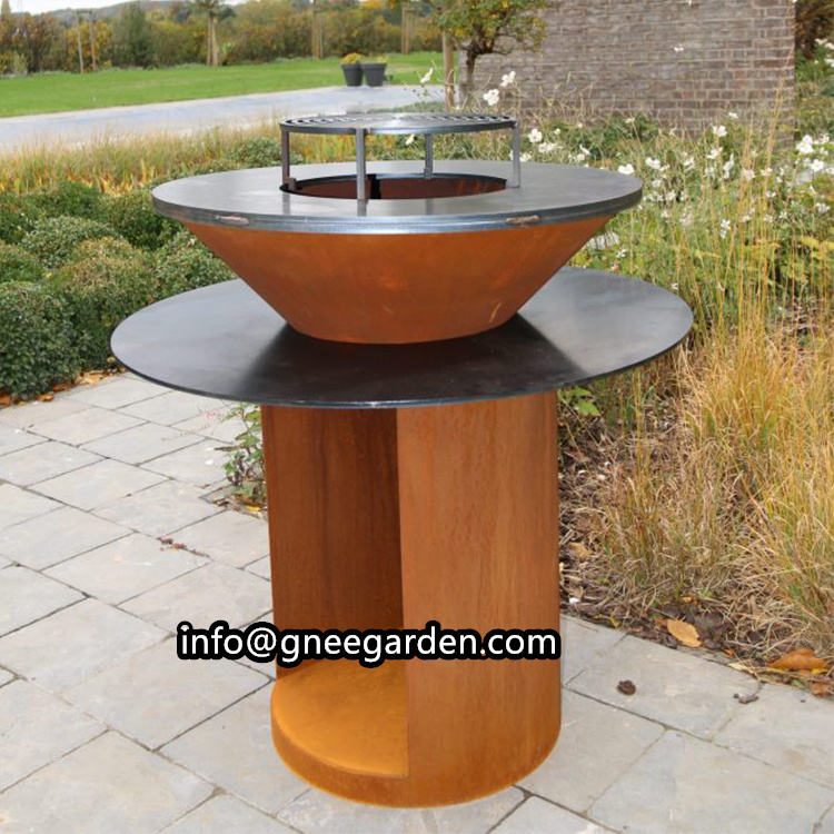 Outdoor Wood Burning Charcoal Babecue Grill Corten Steel Fire Pit Table