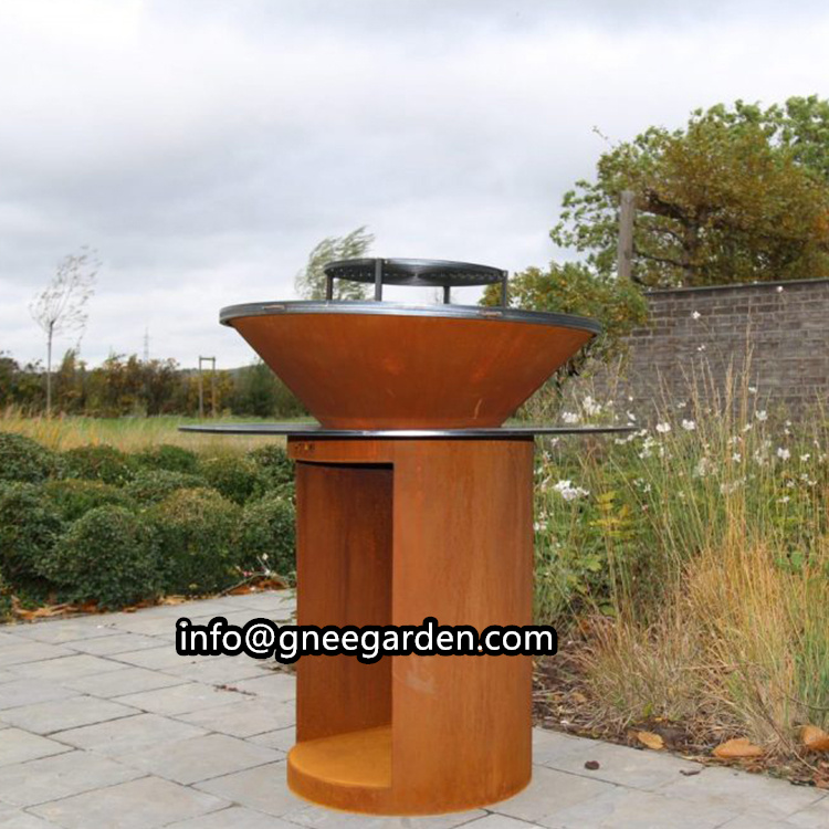 Camping Outdoor Kitchen Cooking Barbecue Fire Pit Outdoor Corten Steel Metal Bbq Grills Manufacturers