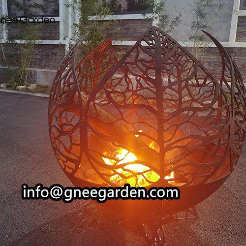 Laser Cut Warming Corten Steel Outdoor Fire Pit Ball
