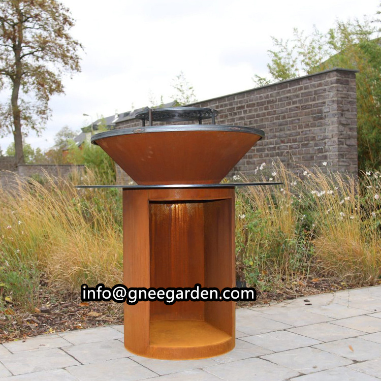 Wood Burning Outdoor Kitchen Metal Corten Steel Fire Pit Barbecue Charcoal Grill Bbq