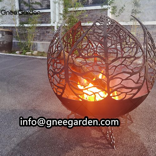 Outdoor decoration sphere fireplace garden using corten steel sphere fire pit