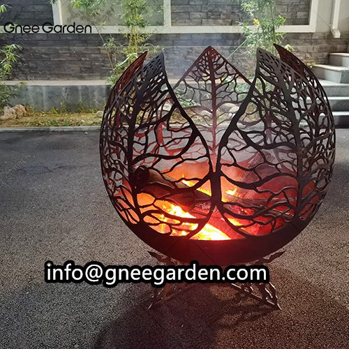Customized Outdoor Landscape Steel Sphere Firepit Weathering Steel Fire Bowl Garden Corten Steel Fire Pit