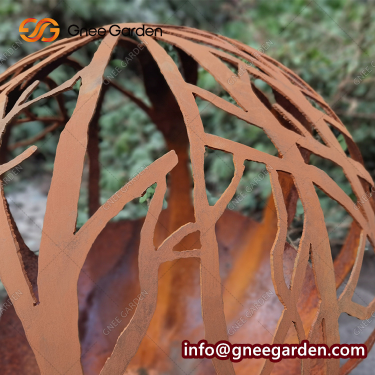 Decoration Laser Cut Corten Steel Metal Leaf Fire Pit Globe