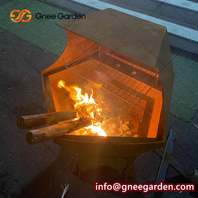 Garden BBQ Grill Outdoor Charcoal Corten Steel Family Outdoor
