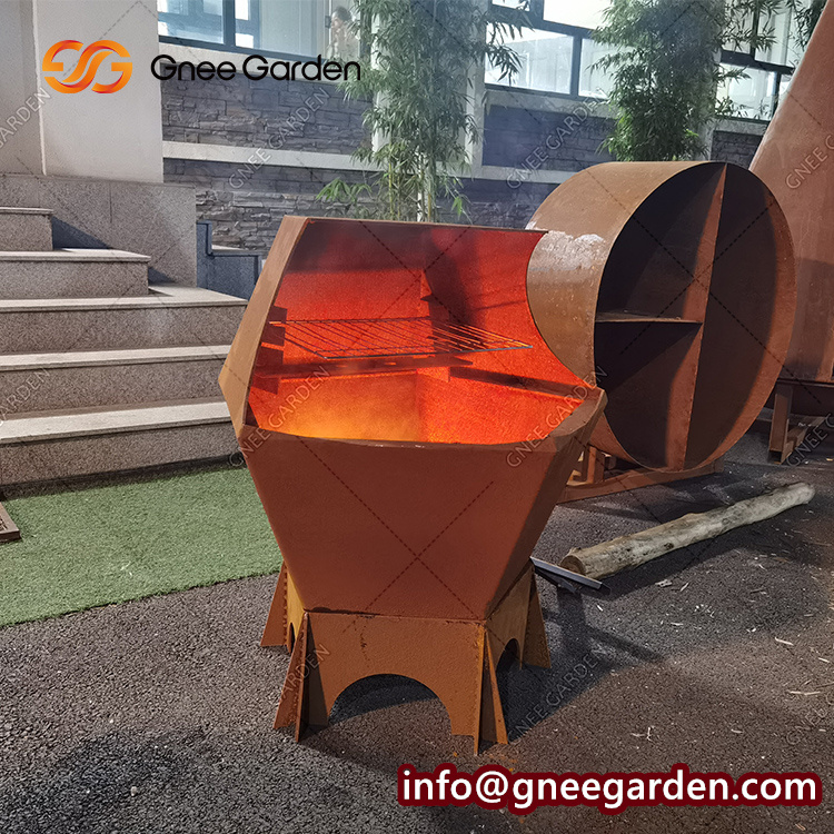 Outdoor Used Corten Fire Gas Fireplace with Barbecue Grill