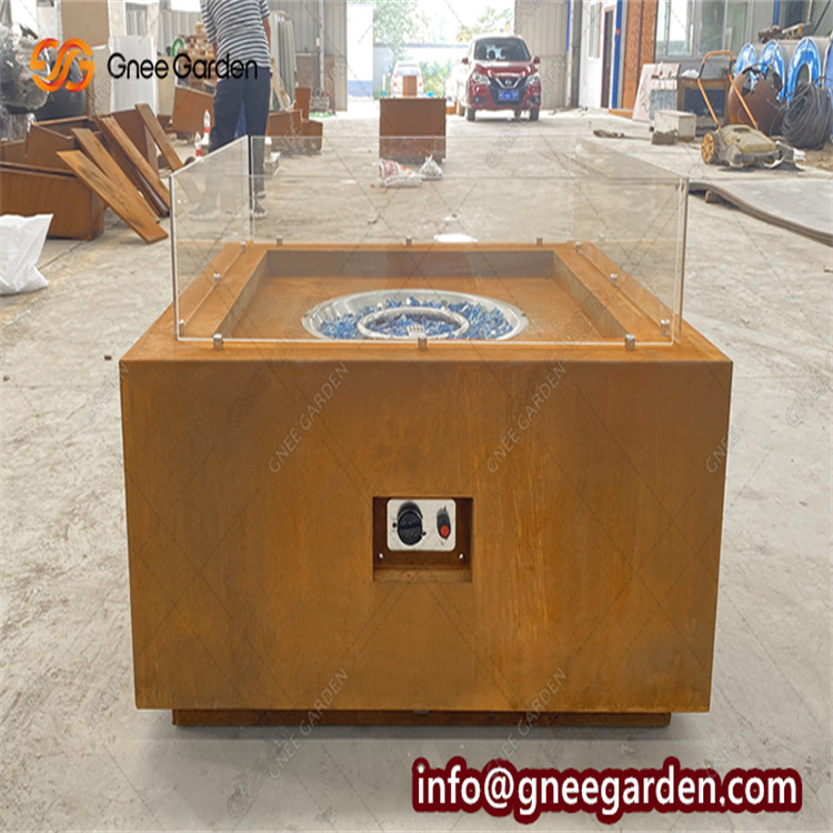 Customized Propane Gas Fireplace outdoor Corten Steel Propane Fire Pit Table / Corten Steel Gas Fire Pit