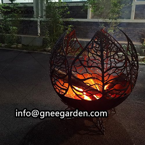 Wood Burning Fire Pit Corten Steel Sphere Firepit