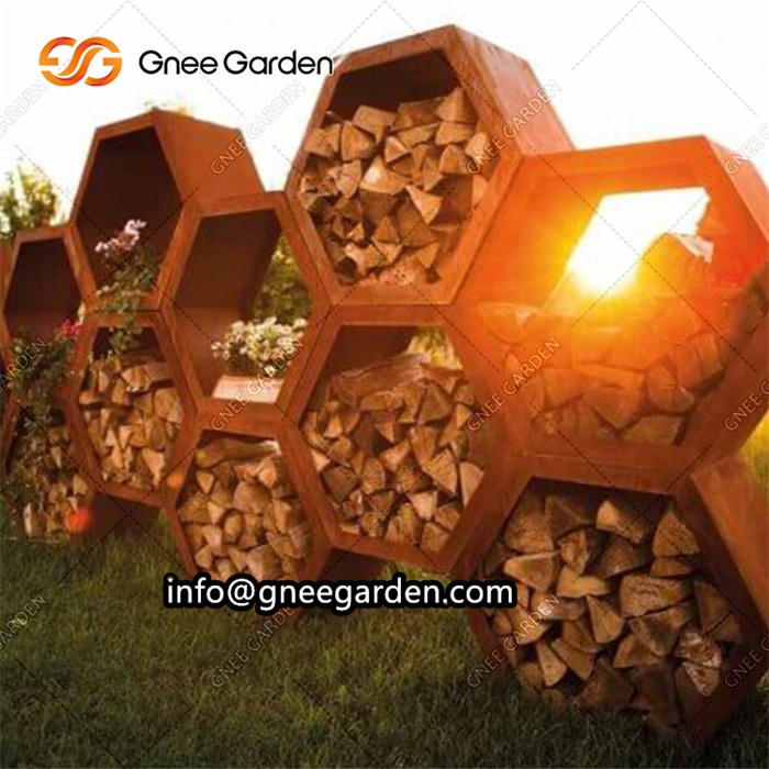 Custom Corten Steel Firewood Holder Outdoor Log Storage
