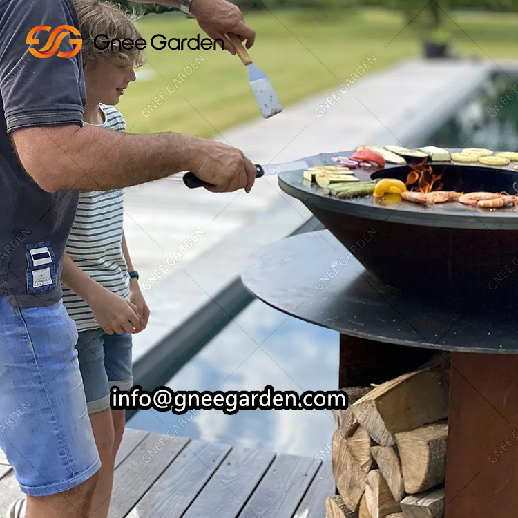 Factory Customize Corten Steel Cooktop Grill Fire Pit Outdoor Patio Steel Bbq Fire Pit Grill Table Corten Steel Fire Pit Bbq