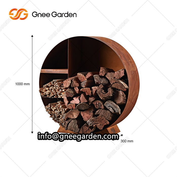 Outdoor Fireplace Log Store Corten Steel Firewood Storage