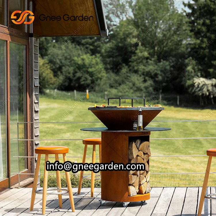 Factory Custom Metal Corten Steel Bbq Grill And Brazier For Outdoor Party