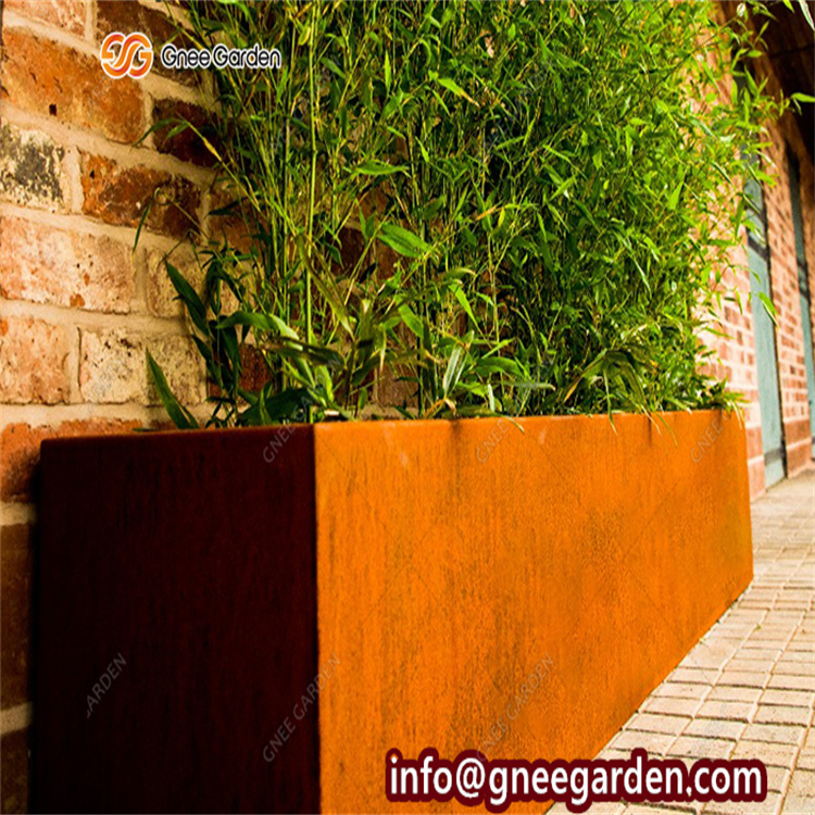 Custom Garden Laser Cut Geometric Long Square Large Outdoor Corten Steel Planter Flower Pot