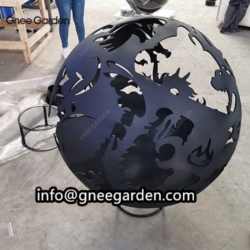 Spherical Corten Steel Fire Ball Metal Hollow Sphere Decoration Metal Hollow Sphere Decoration Fire Pit