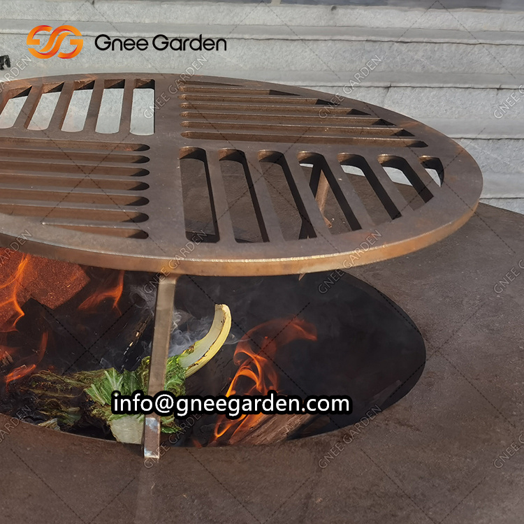 Outdoor Metal BBQ Fire pit with Grill Table Charcoal Camping BBQ