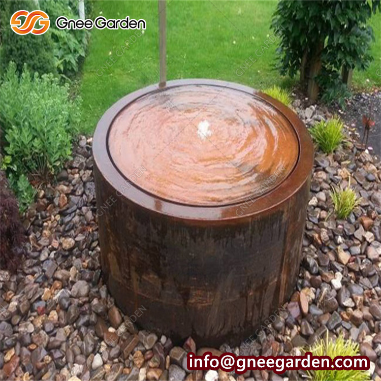Corten Steel Round Sculpture Water Fountain For Garden