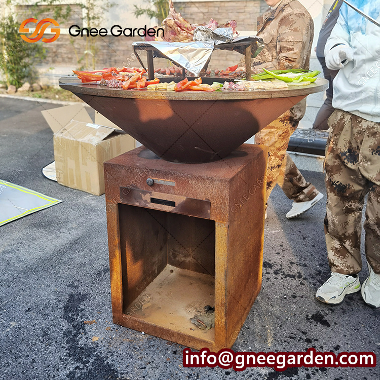 Outdoor Round Or Square Grill For Charcoal Barbecue Corten Steel