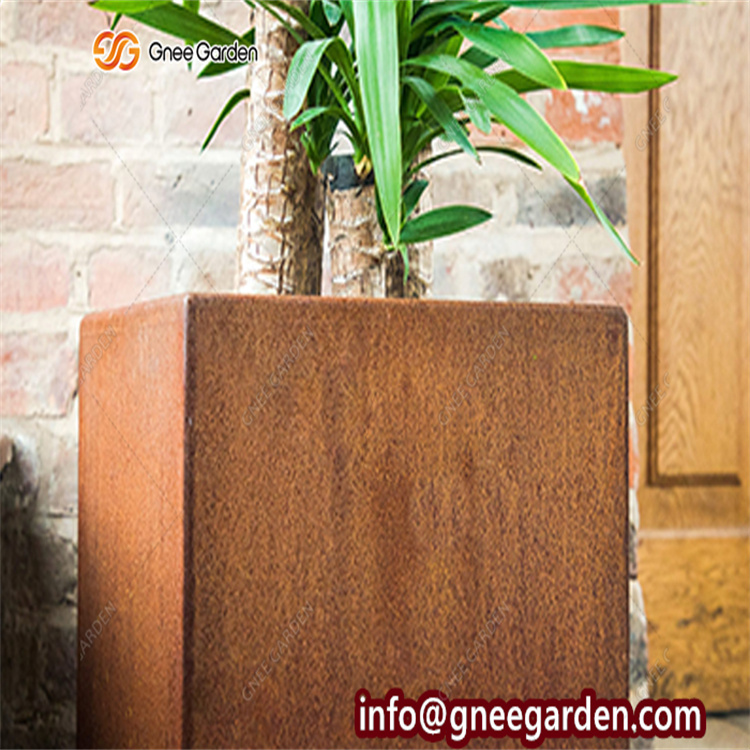 Custom Garden Laser Cut Geometric Long Square Large Outdoor Corten Steel Planter Flower Pot