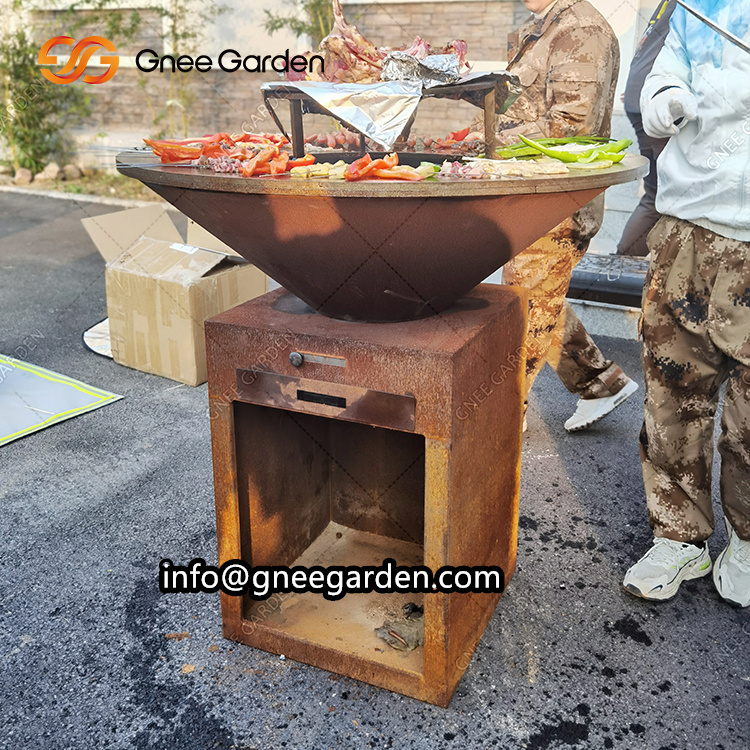 Backyard Grill Charcoal BBQ Outdoor Family Corten Square Fire Pit BBQ