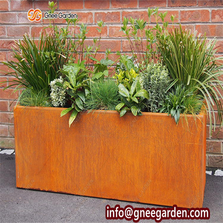 Customized Rectangular Outdoor Indoor Nice planter Garden Big Pots Flower Corten Steel Trough Planters Metal Planter