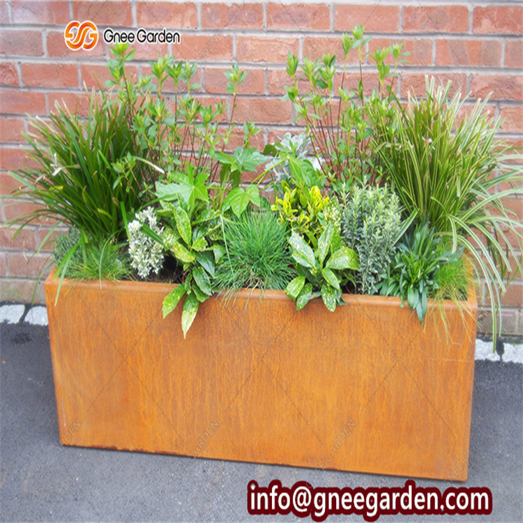 Custom large outdoor Corten Steel Planter Laser Cut Geometric Long Square Garden Corten Steel Flower Pot