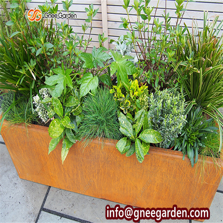 Metal Flower Pots Rectangular Corten Steel Planter Box