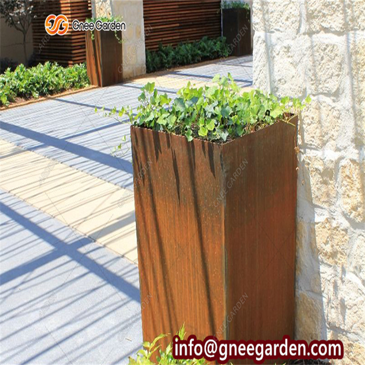 Customized Laser Cut Metal Planter Outdoor Garden Corten Steel Rectangle Flower Pot