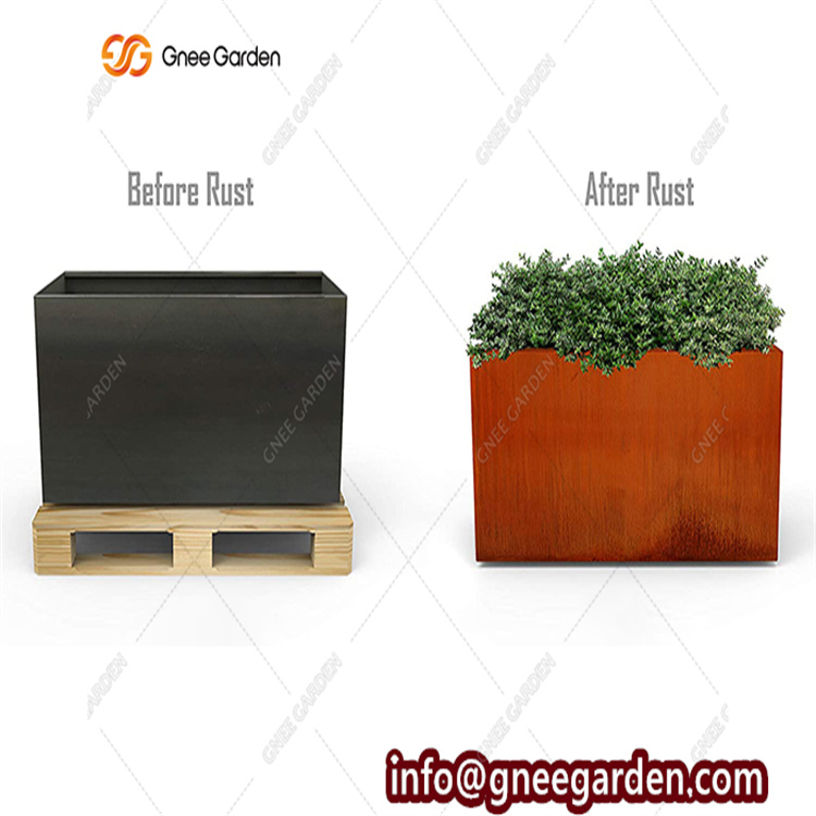 Customize Decoration Large Square Rusty Corten Steel Tree Plant Pot