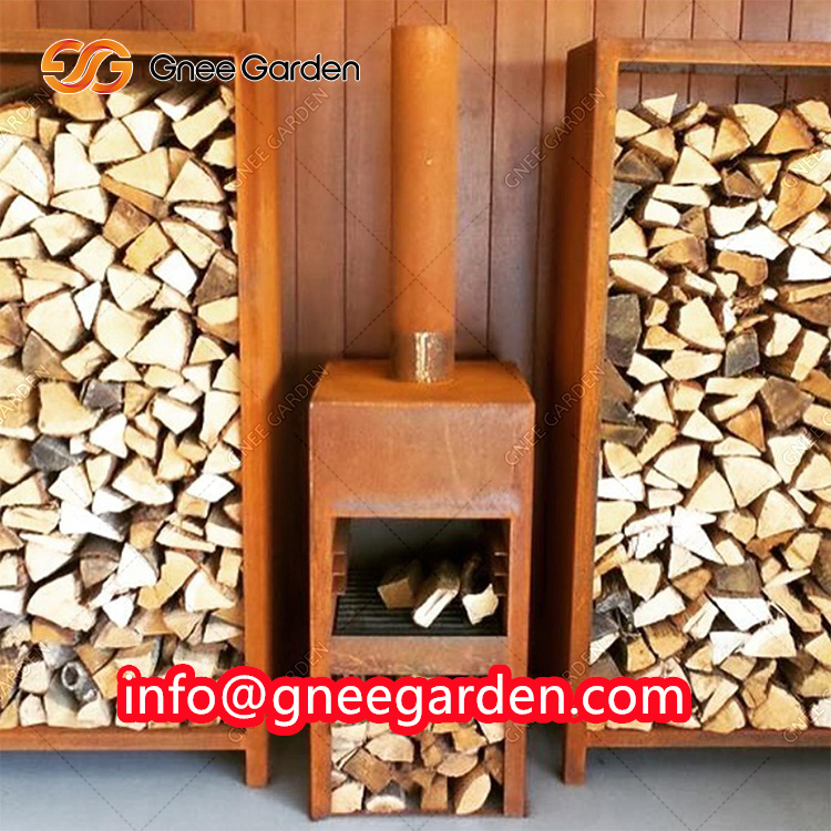 Outdoor Corten Steel Firewood Storage Rack Garden Furniture