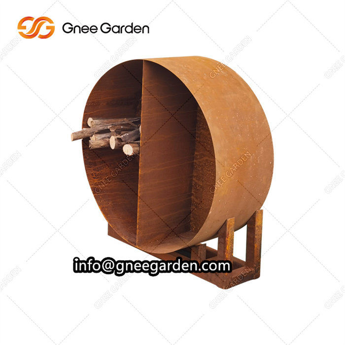 Custom Corten Steel Firewood Holder Outdoor Log Storage