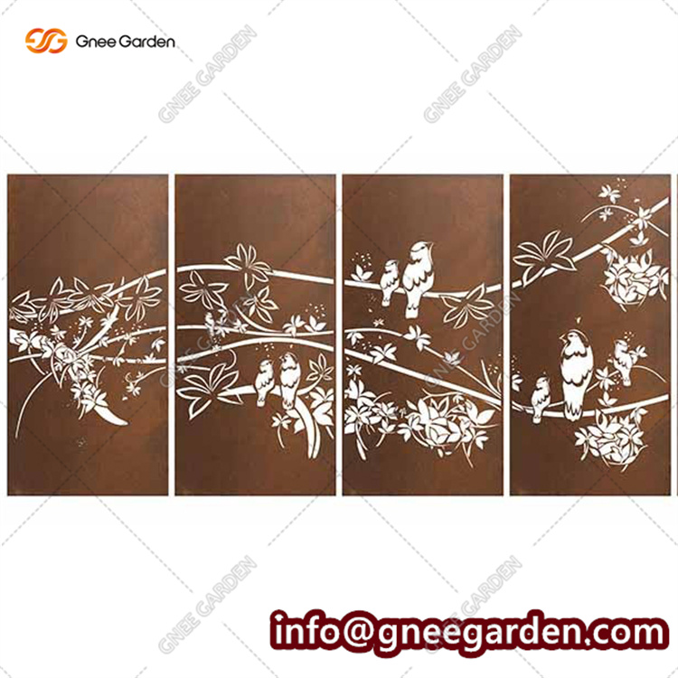 Decorative Laser Cut Corten Steel Garden Privacy Screen And Rusty Look Gardening Panels Patina Color